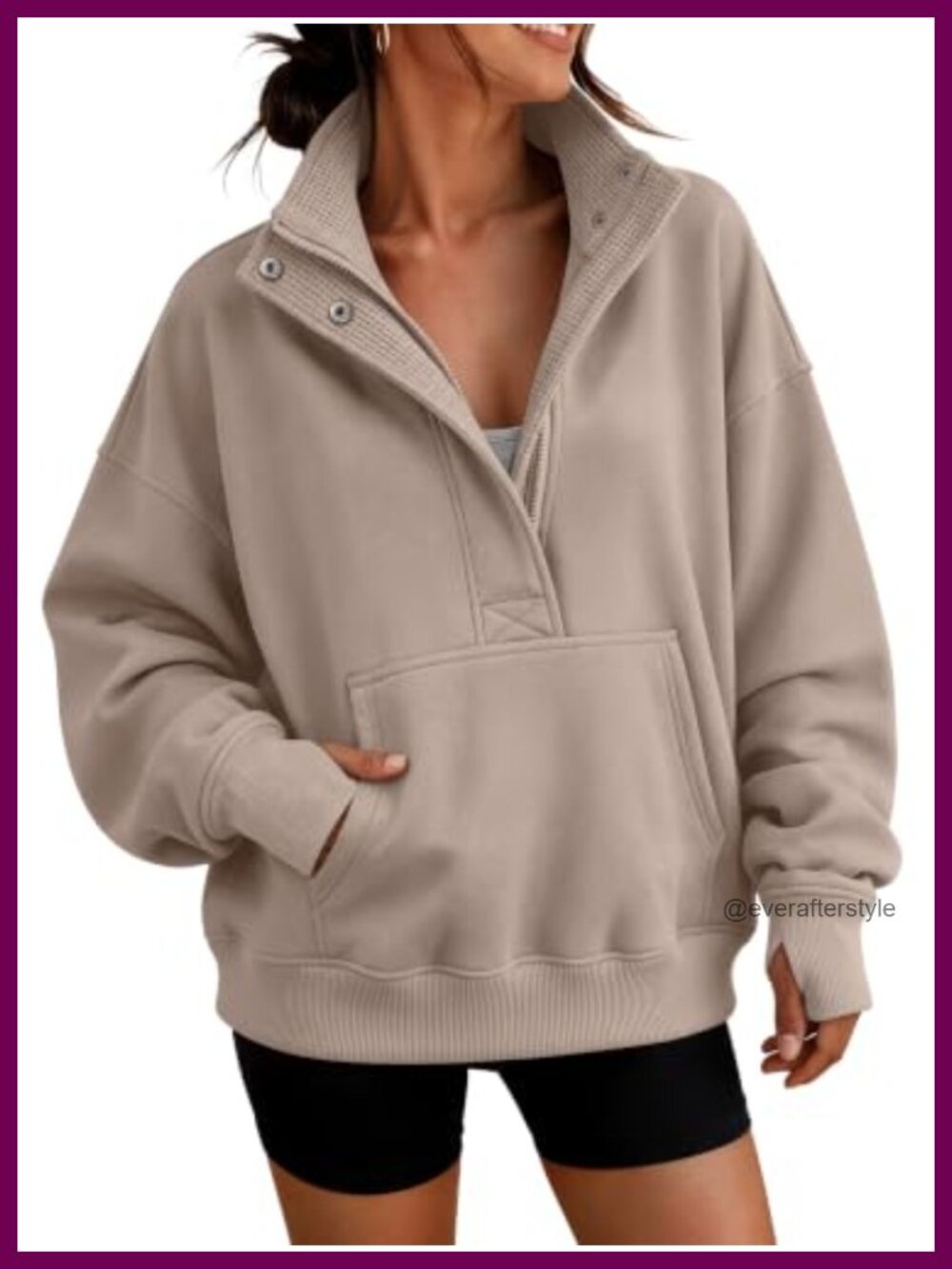 Oversized Quarter Zip Mock Neck Sweatshirt Cotton Poly Blend